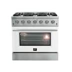 Galiano 36 in. 5.36 cu. Ft. Freestanding Gas Range with 6-Burners in Stainless Steel with White Door