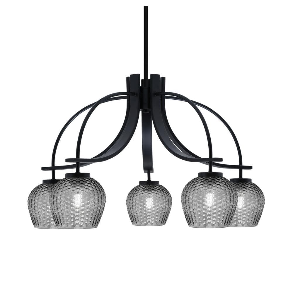 Olympia 17 in. 5-Light Matte Black Downlight Chandelier Smoke Textured Glass Shade 3R925MB4602 ...