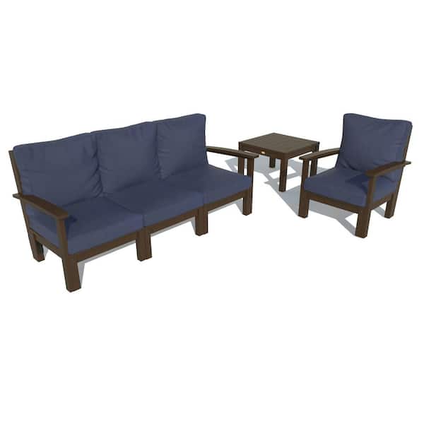Highwood Bespoke Deep Seating 1-Piece Plastic Outdoor Couch Chair and Side Table with Cushions