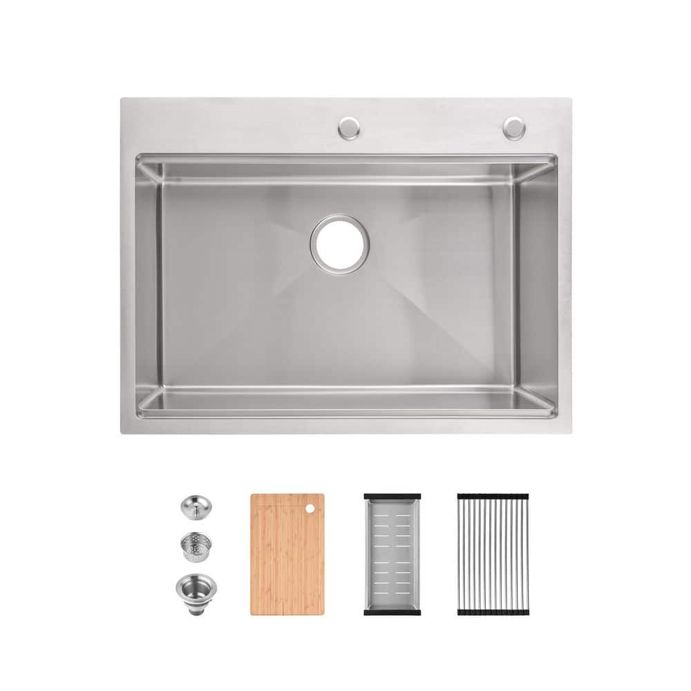 30 in. Drop-in Single Bowl 20 Gauge Gray Stainless Steel Kitchen Sink with Drain Assembly, Cutting Board price history on PriceWatchPro