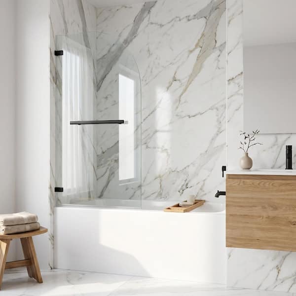 VIGO Orion 34 in. W x 58 in. H Pivot Frameless Tub Door in Matte