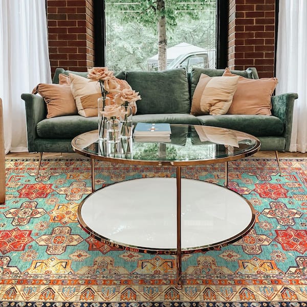 Ottoman Turquoise/Multi-colored Washable Rug 6 ft. x 9 ft. Area Rug