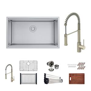 Bryn Stainless Steel 16-Gauge 30 in. Single Bowl Undermount Kitchen Sink Workstation with Classic Faucet, Grid, Drain