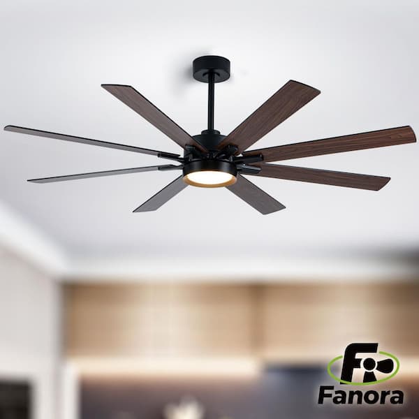 65 in. 8-Blade Black / Walnut Brown Ceiling Fan with LED Light, Remote and APP Control, Two-Toned Blade, DC Motor
