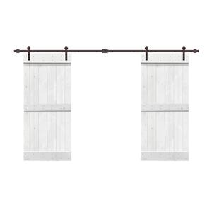76 in. x 84 in. Mid-Bar Pre-Assembled White Stained Wood Interior Double Sliding Barn Door with Hardware Kit