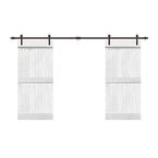 48 in. x 84 in. Mid-Bar Series White Stained Solid Knotty Pine Wood Interior Double Sliding Barn Door with Hardware Kit