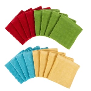 16-Piece Kitchen Dish Cloth Set - Woven Circle Pattern Wash Cloths in 4 Colors