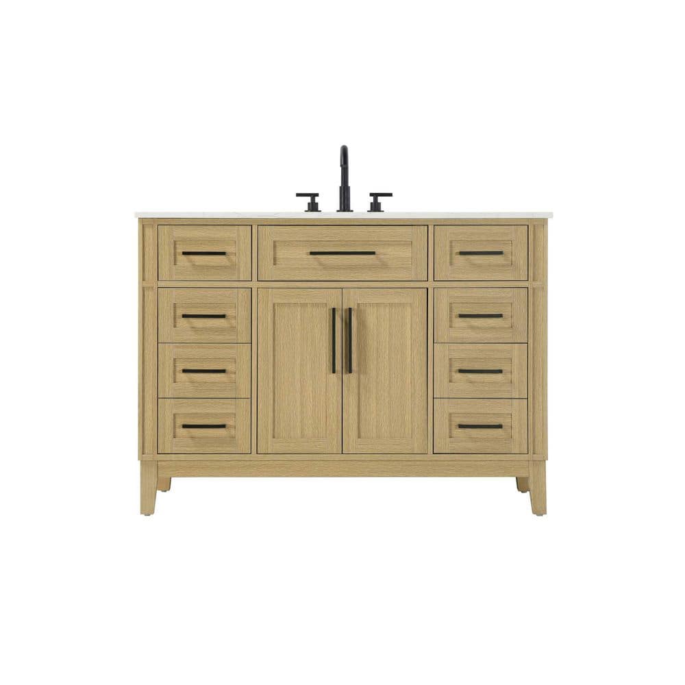 48 in. Single Sink Freestanding Honey Brown Bath Vanity with Marble White Engineered Marble Top price history on PriceWatchPro