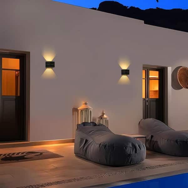 3.75 in. Black Dusk to Dawn LED Solar Outdoor Wall Lantern Sconce with Adjustable Light Directions(2-Pack)