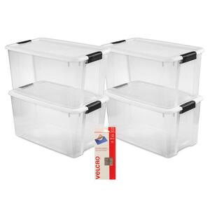 70 qt. Plastic Ultra Latch Storage Box in Clear, 4-Pack w/ Velcro Sticky Back Pads, 75-Pack