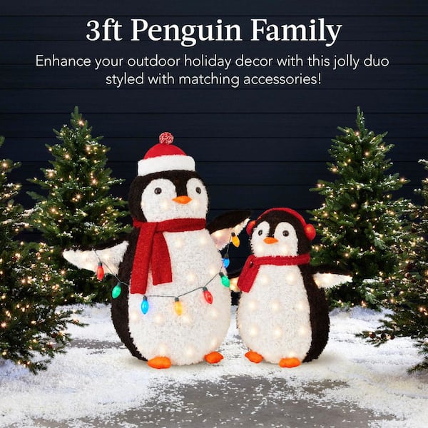 Best Choice Products 36 in. Red LED Penguin Family Christmas Yard