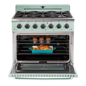 Classic Retro 36 in. 5.2 cu. ft. 6-Burner Freestanding Retro Gas Range with Convection Oven in Summer Mint Green