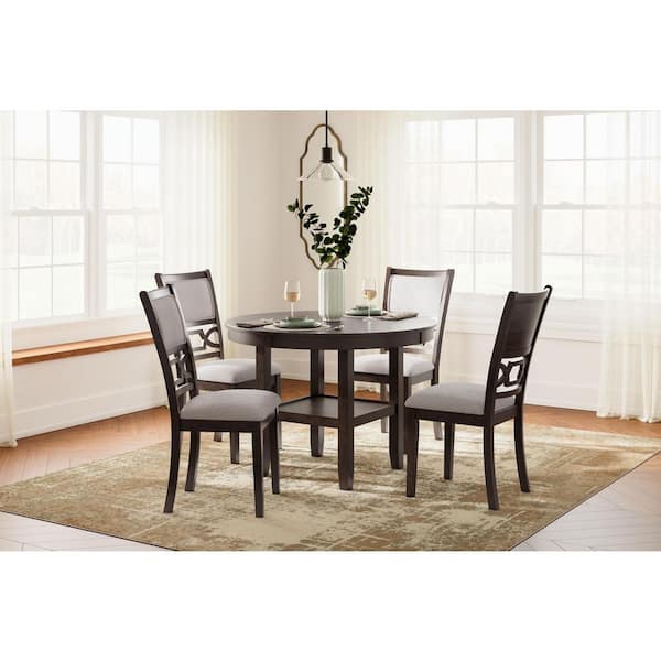 Langwest 5 Piece Round Cherry Brown MDF Top Dining Room Set Seats 4