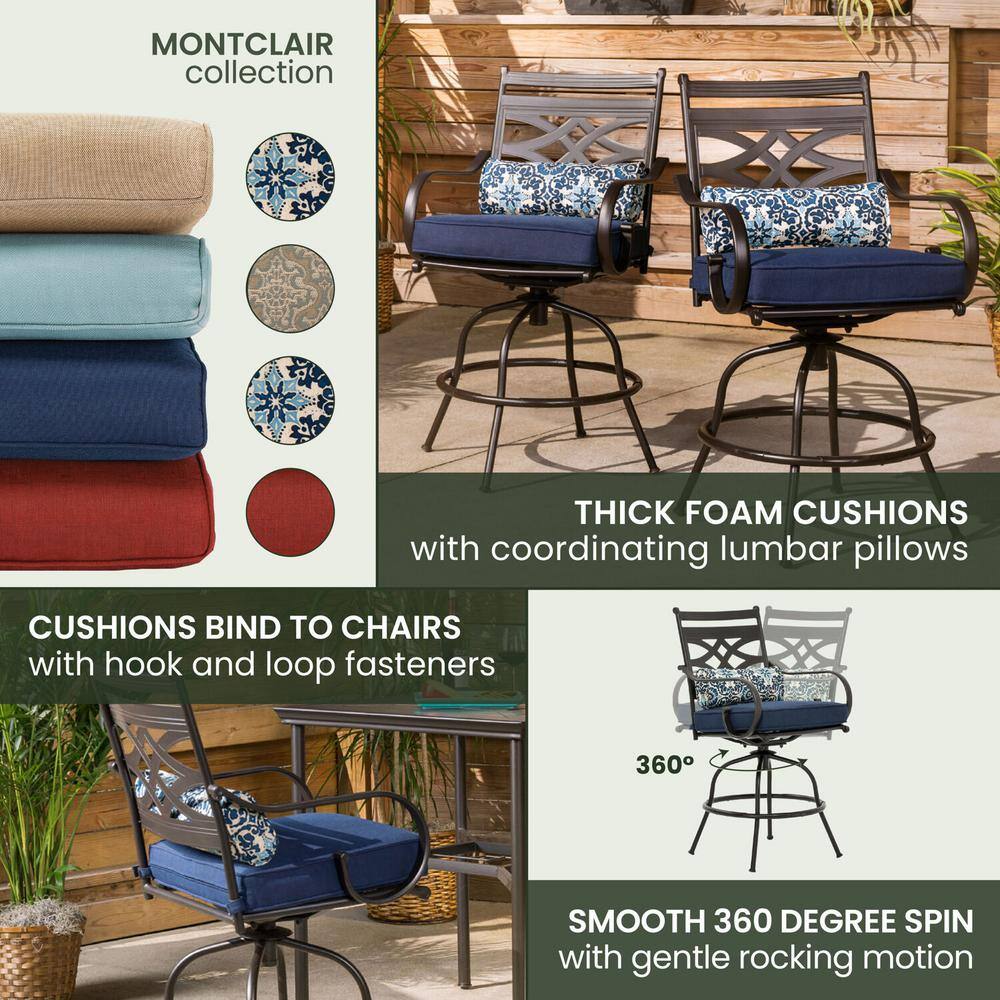 Elegant Navy Blue 3-Piece High-Dining Patio Set with Swivel Chairs