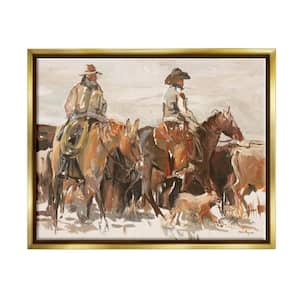 Cowboys And Horses Farm Western Painting by Marilyn Hageman Floater Frame People Wall Art Print 21 in. x 17 in.