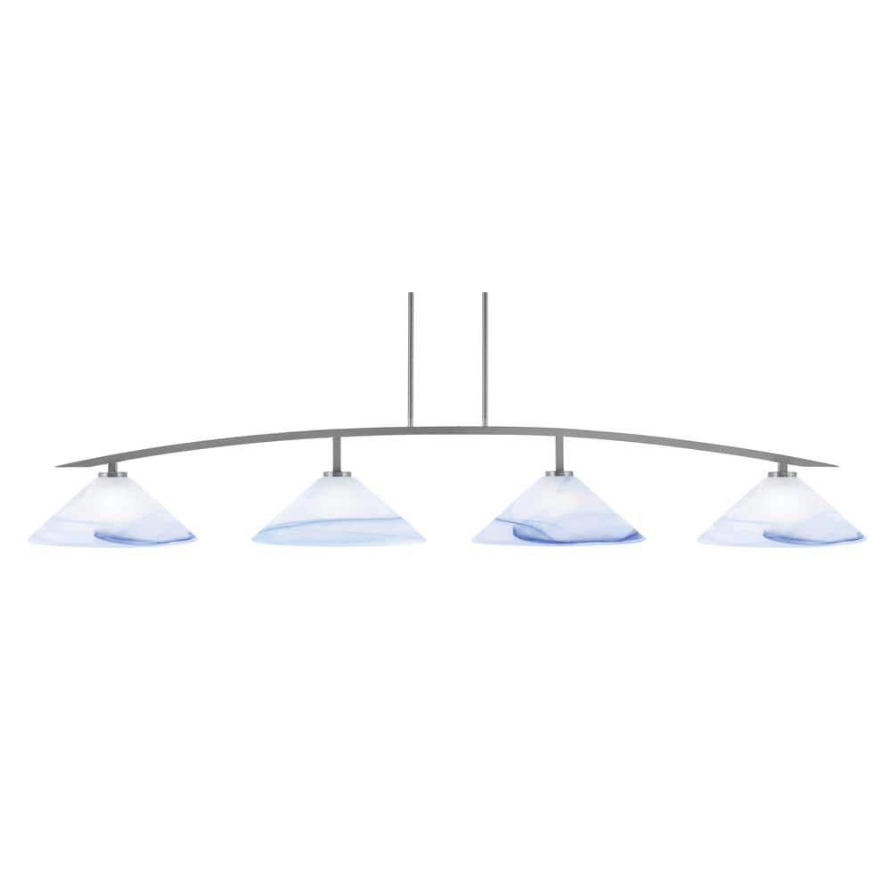 Siena 4-Light Graphite Billiard Light with 16 in. Blue Swirl Glass Shades, 