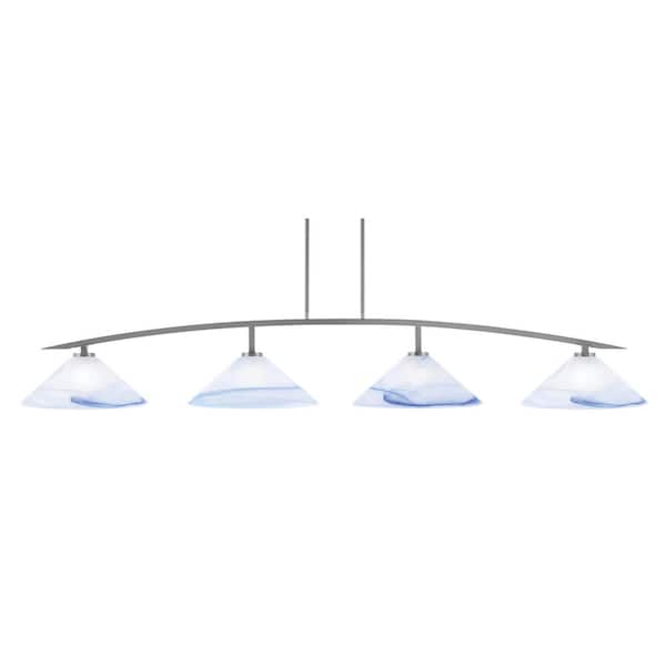 Unbranded Siena 4-Light Graphite Billiard Light with 16 in. Blue Swirl Glass Shades, no bulbs included