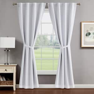 Tobie White Jacquard Polyester 38 in. W x 96 in. L Back Tab Blackout Curtain (2-Panels with 2-Tiebacks)