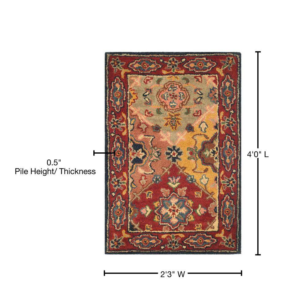Heritage Red Multicolor Hand-Tufted Wool Area Rug 2'3" x 4'