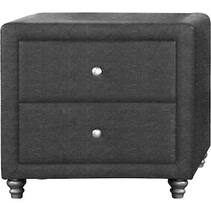 Upholstered 2-Drawer Gray Nightstand