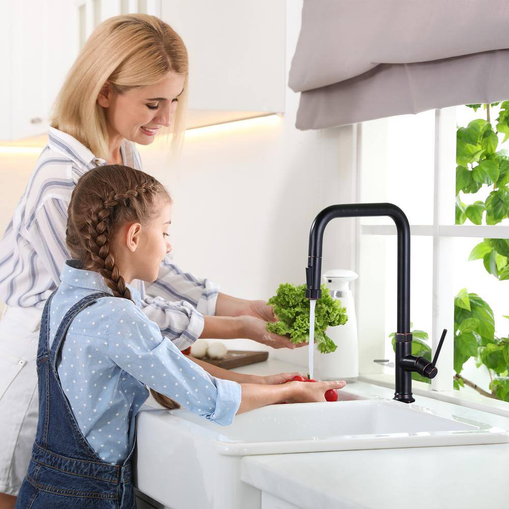 17-Inch Oil Rubbed Bronze Single Handle Pull Down Kitchen Faucet