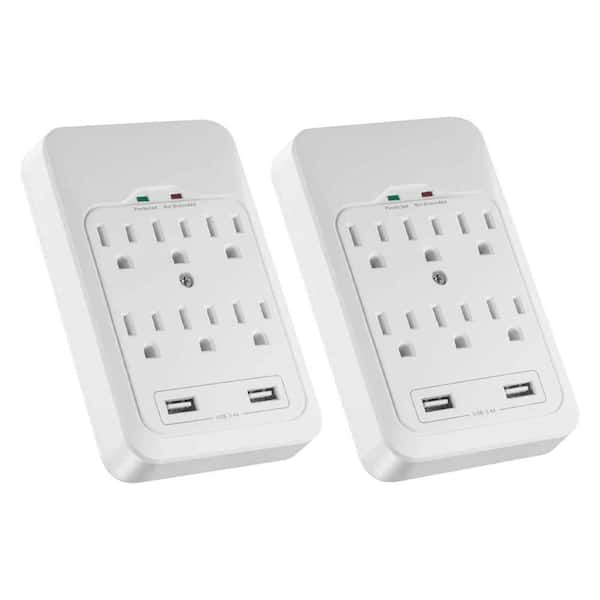 Yichuhaoxi 6-Outlet Surge Protector with 2 USB Ports 3. 4A 980 Joules LED Indicator White 2 Pack