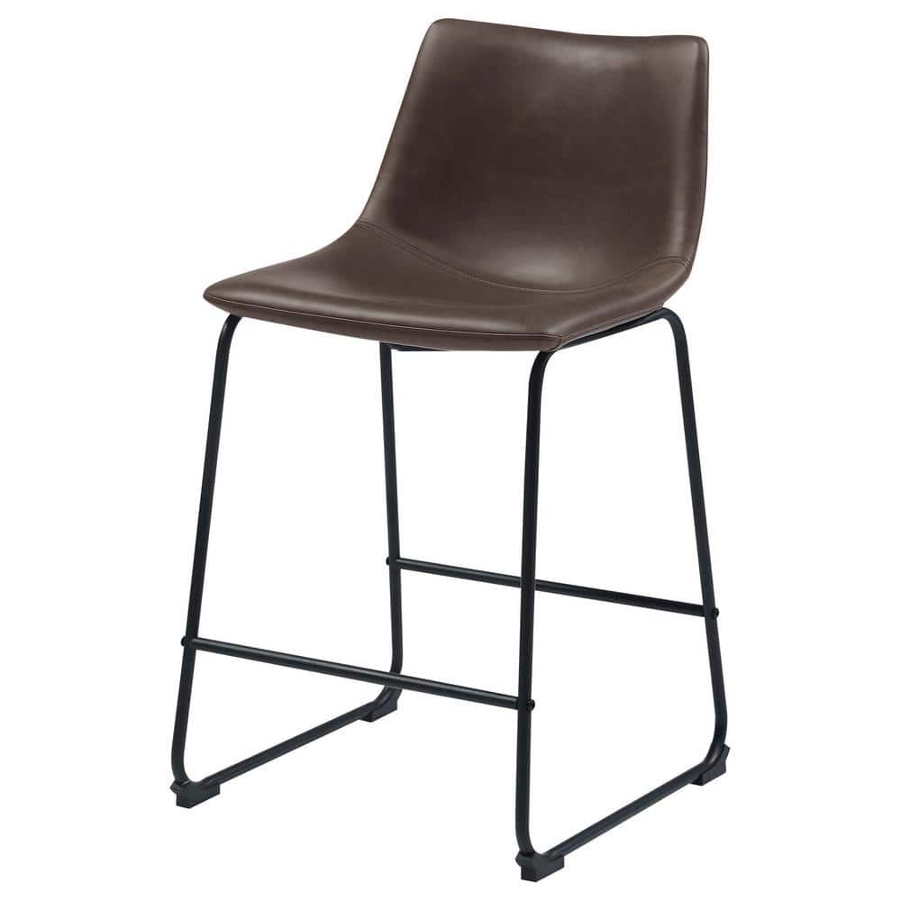 Brown Faux Leather and Metal Counter Stool Set