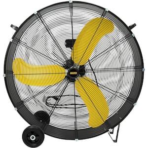 36 in. Industrial Drum Fan, 18600 CFM High Velocity Turbo Barrel Floor Fan with Casters Handle 9 ft. Cord in Yellow