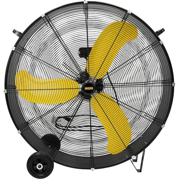 36 in. Industrial Drum Fan, 18600 CFM High Velocity Turbo Barrel Floor Fan with Casters Handle 9 ft. Cord in Yellow