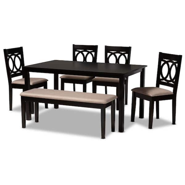 Baxton Studio Bennett 6-Piece Sand and Dark Brown Dining Set