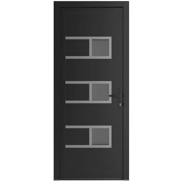 32 in. x 80 in. Left-hand/Inswing Frosted Glass Matte Black Steel Prehung Front Door with Hardware