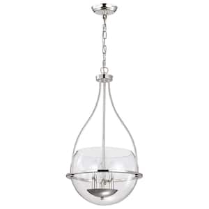 Amado 60-Watt 3-Light Polished Nickel Shaded Pendant Light with Clear Glass Shade and No Bulbs Included