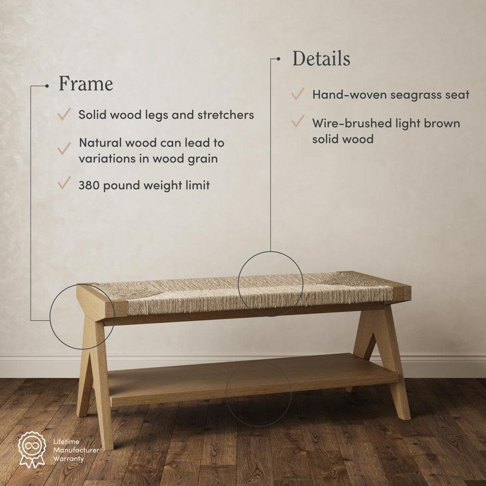 Beacon Light Brown Seagrass Bench with Storage
