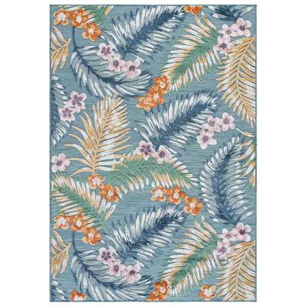 Cabana 5 x 8 Aqua/Multi Leaf CBN451M Area Rug