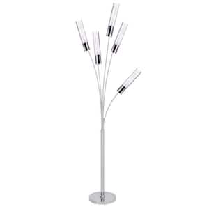 Crystal 47 in. Chrome Finish 5-Light Cylinder Tree Style Dimmable Floor Lamp