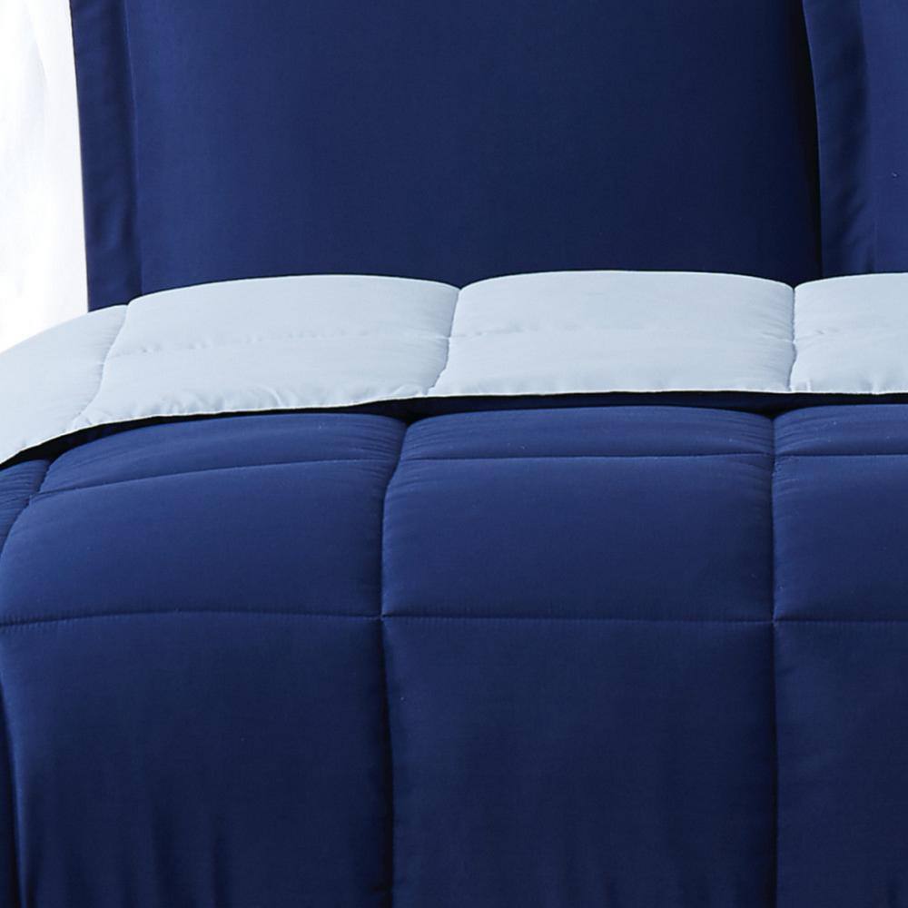Twin Navy and Light Blue Reversible Microfiber Comforter Set