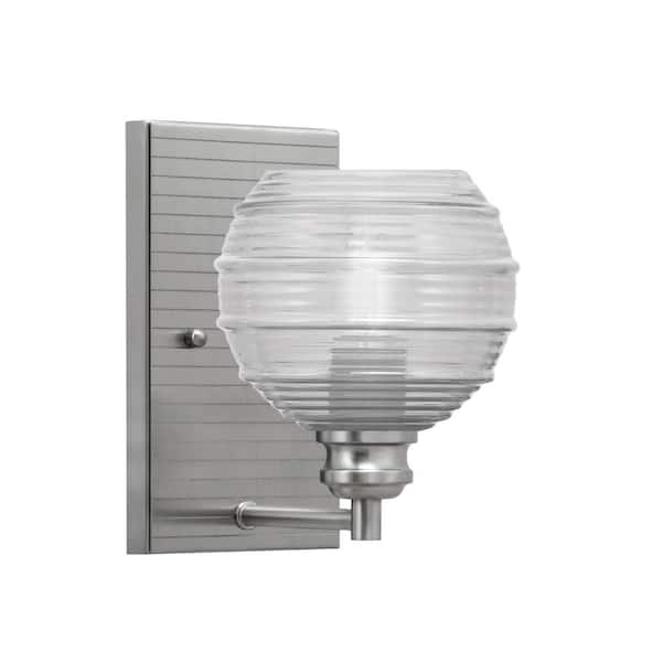 Unbranded Albany 1-Light Brushed Nickel 6 in. Wall Sconce with Clear Ribbed Glass Shade