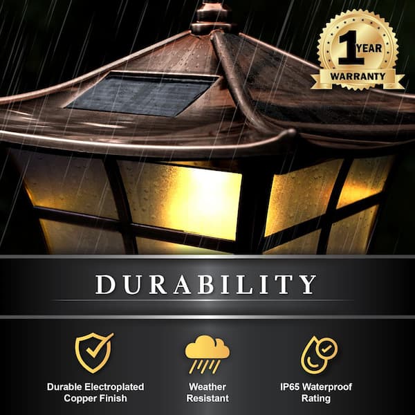 CLASSY CAPS Ambience 4 in. x 4 in. Outdoor Electroplated Copper Solar Post Cap (2-Pack)
