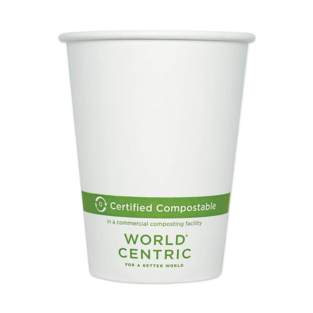 World Centric White 12 oz. Disposable Paper Cups, Hot Drinks (1000 Per