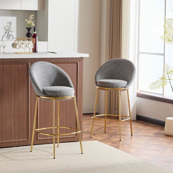 Thomas 40.75 in. H Gray Fabric Upholstered Modern Bar Stools with Gold Metal Base, (Set of 2)