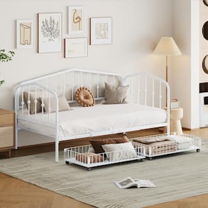 Stylish White Twin Size Metal Daybed with 2-Drawer