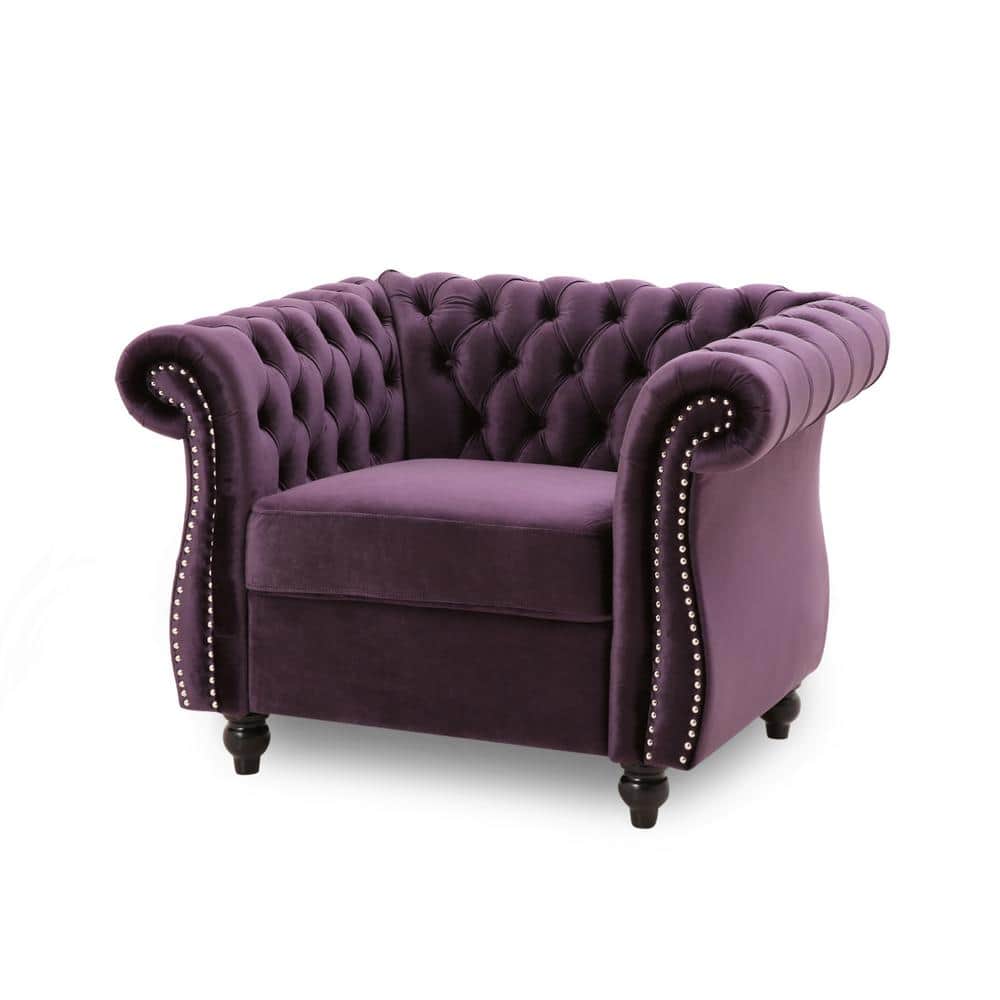 Blackberry Velvet Handcrafted Slope Arm Club Chair