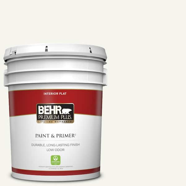 BEHR PREMIUM PLUS 5 gal. #75 Polar Bear Flat Low Odor Interior Paint & Primer