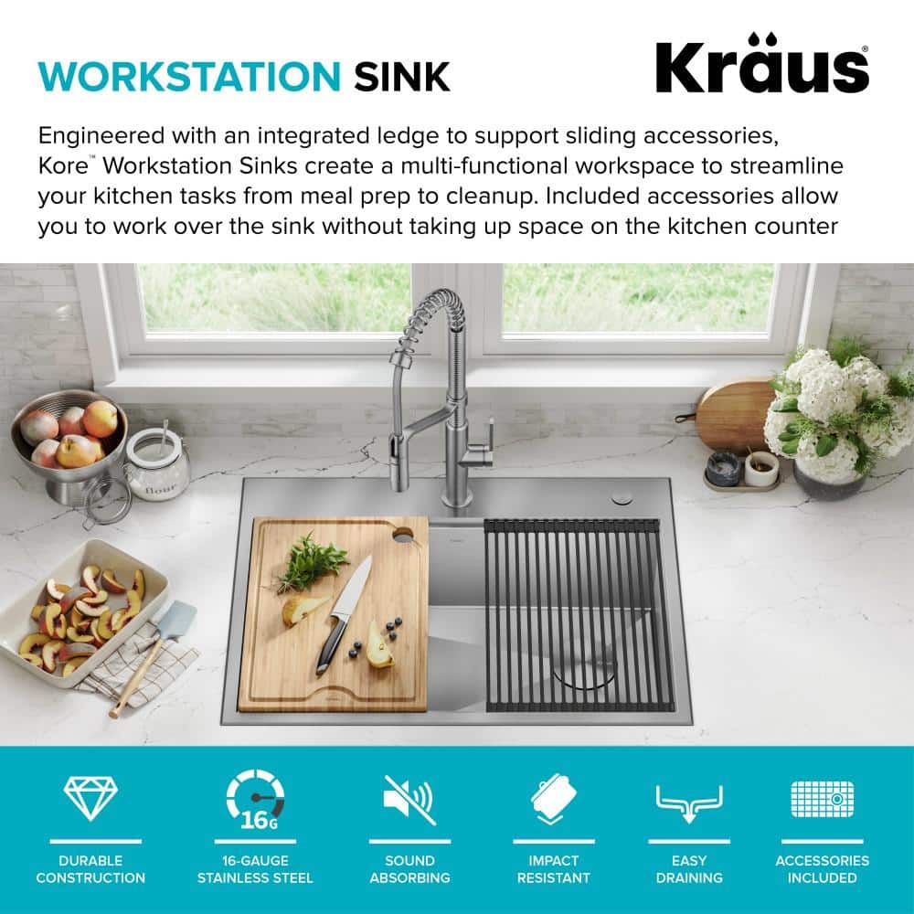 Kore 30-Inch Stainless Steel Drop-In Single Bowl Kitchen Sink