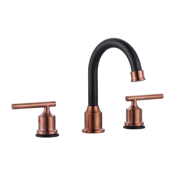 ALEASHA 8 in. Widespread 3 Hole 2 Handle Bathroom Faucet in Rose Gold and Black