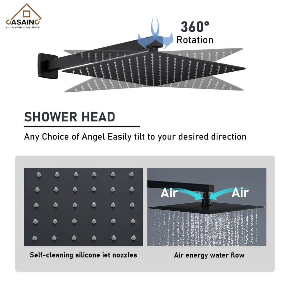 Matte Black Wall Mounted Rainfall Shower System with Solid Brass Handheld