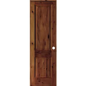 28 in. x 96 in. Rustic Knotty Alder Wood 2-Panel Left-Hand/Inswing Red Chestnut Stain Single Prehung Interior Door