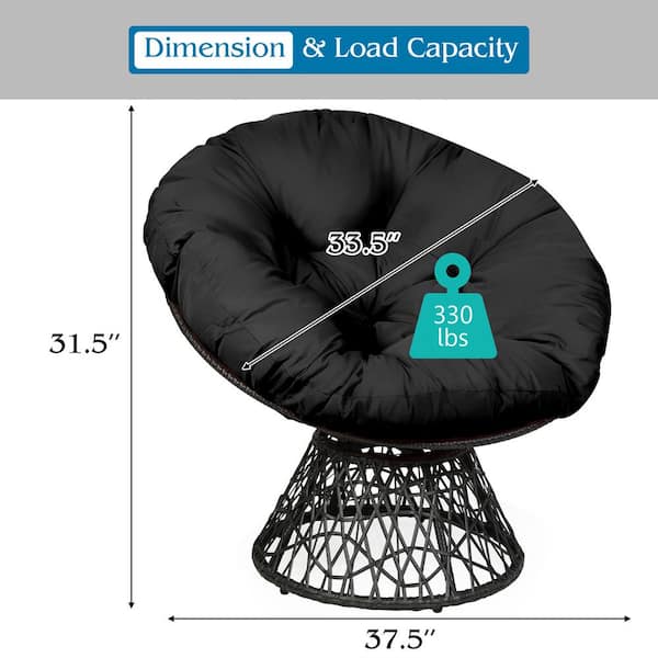 Costway Black Rattan Metal Papasan Chair Ergonomic Chair 360