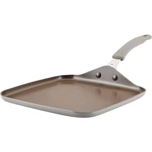 11 in. Enameled Aluminum Triple Layer Non-stick Gas Electric Stovetop Compatible Easy to Clean Square Grill Pan in Gray