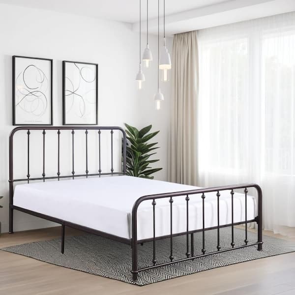 Ken Bronze Metal Frame Twin Size Panel Bed with Ball Accents on Vertical Slats